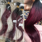 UNice 1B99J Ombre Burgundy Straight Bundles 1/3/4 PCS Deal Pre Colored 100% Human Hair Bundles 100Grams Bundle Hair Extensions