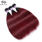 UNice 1B99J Ombre Burgundy Straight Bundles 1/3/4 PCS Deal Pre Colored 100% Human Hair Bundles 100Grams Bundle Hair Extensions