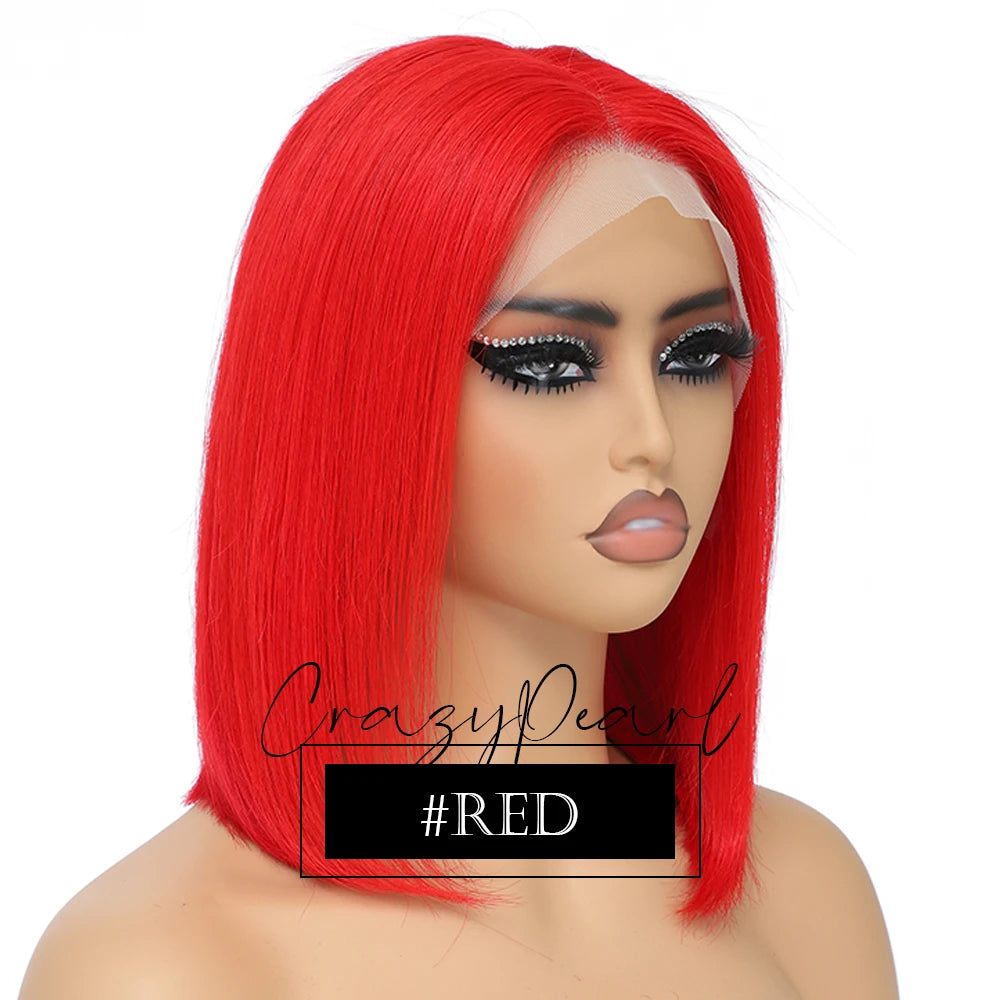 CrazyPearl Rose Pink Short Colored Bob Human Hair Wigs 13X4 Straight Bob Wig Human Hair Lace Front Wigs 10Inch-14Inch