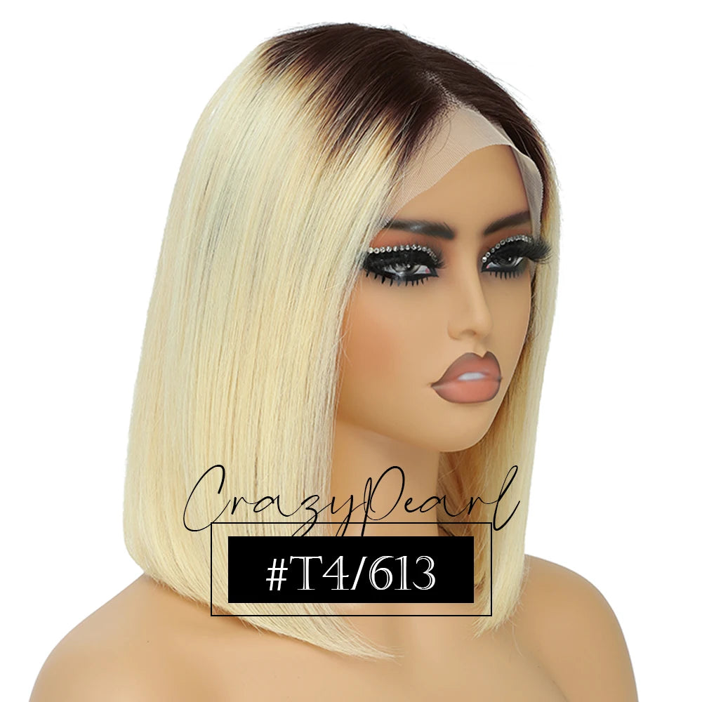 CrazyPearl Rose Pink Short Colored Bob Human Hair Wigs 13X4 Straight Bob Wig Human Hair Lace Front Wigs 10Inch-14Inch