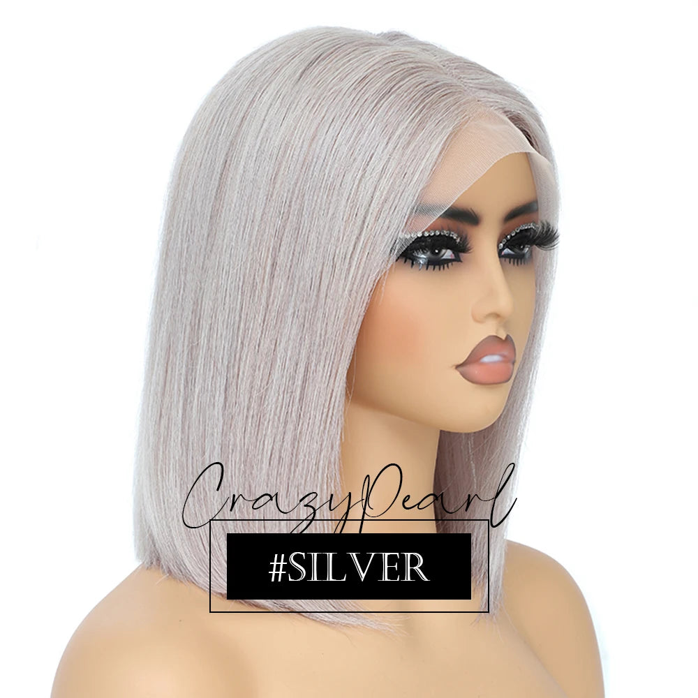 CrazyPearl Rose Pink Short Colored Bob Human Hair Wigs 13X4 Straight Bob Wig Human Hair Lace Front Wigs 10Inch-14Inch