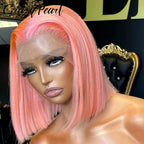 CrazyPearl Rose Pink Short Colored Bob Human Hair Wigs 13X4 Straight Bob Wig Human Hair Lace Front Wigs 10Inch-14Inch