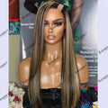 Remy Indian Human Hair Honey Blonde Balayage Highlight Silky Straight 1x4 U Part Wig for Women Middle/Left/Right Open Options
