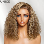 UNice 7x5 Bye-Bye Slip™ Lace Side Part Honey Blonde Highlight Curly Bob Wig 180% Density Ready To Wear Glueless Human Hair Wigs