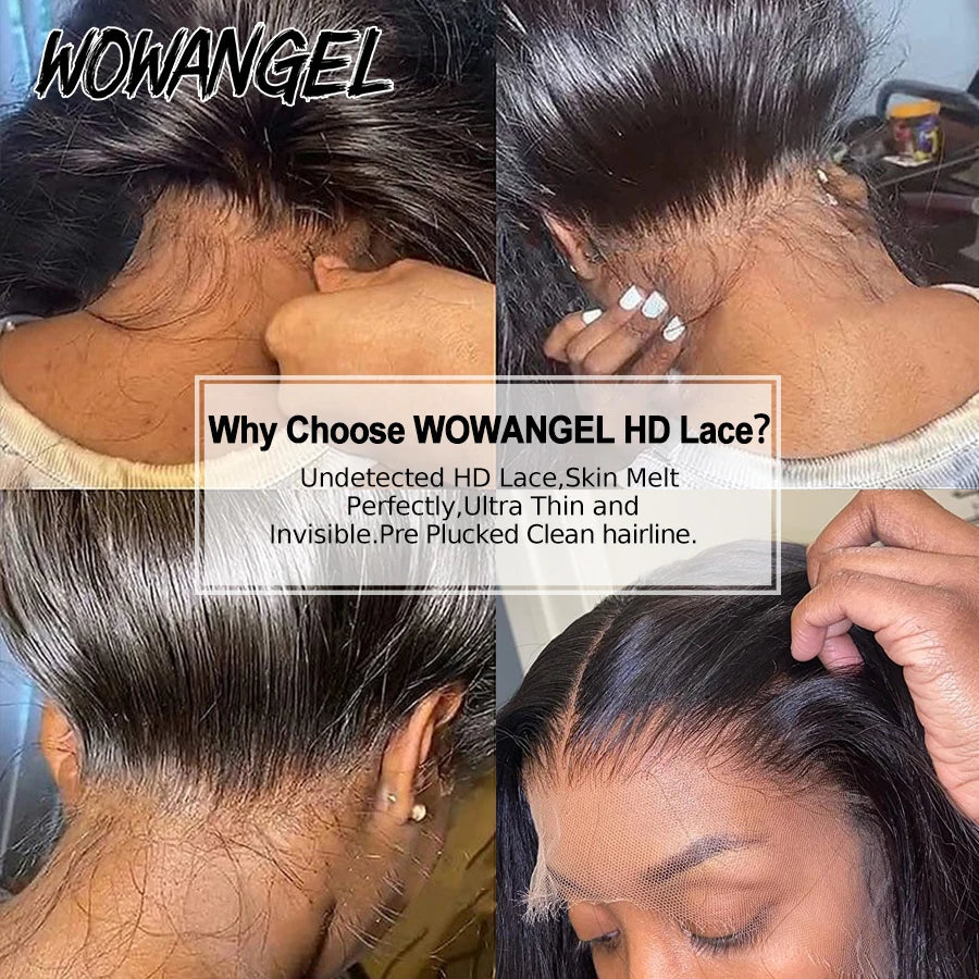 Wow Angel 360 Full Lace Human Hair Wigs Real HD Lace Frontal Wigs Melt Skins Pre Plucked 30 inch Straight Remy Hair For Woman