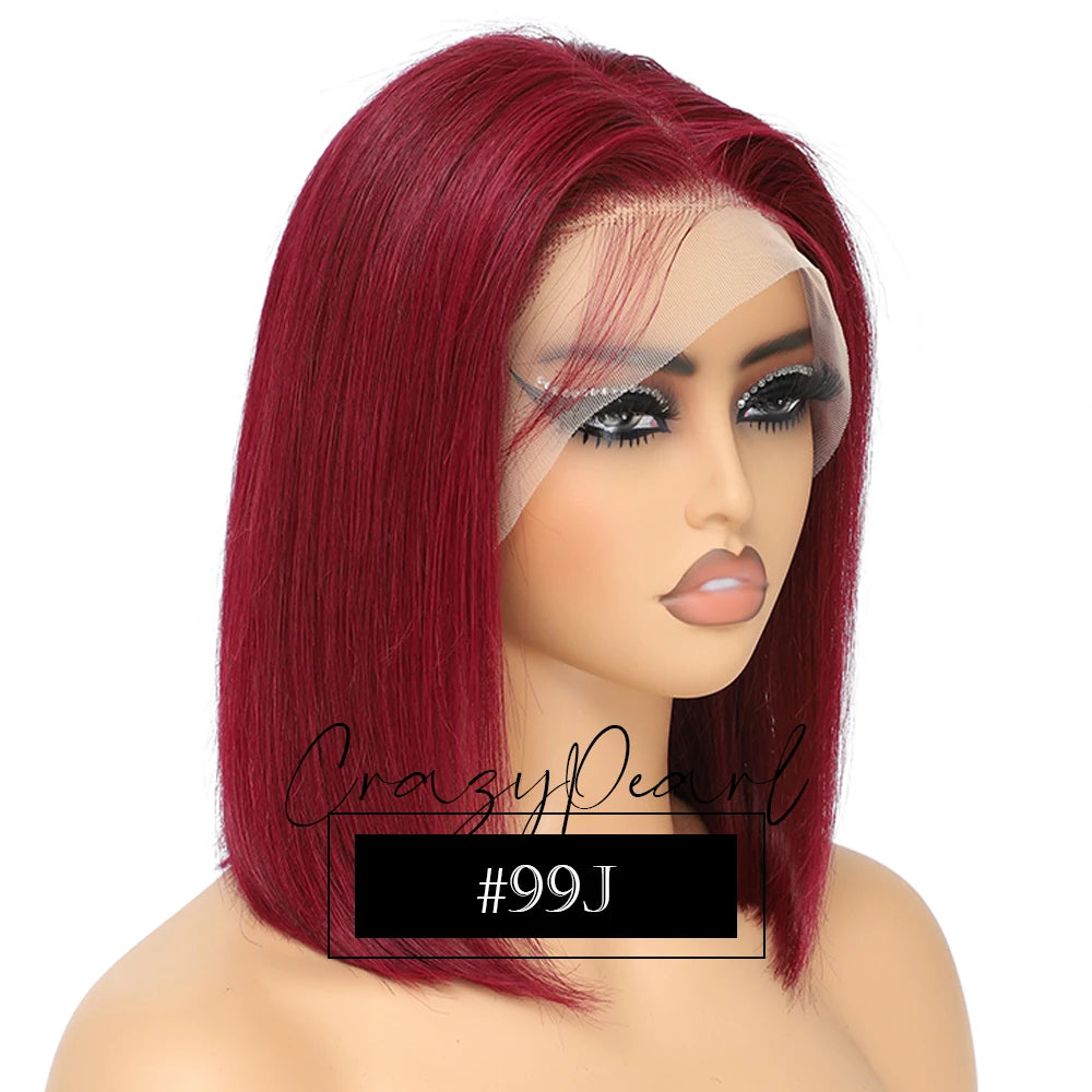 CrazyPearl Rose Pink Short Colored Bob Human Hair Wigs 13X4 Straight Bob Wig Human Hair Lace Front Wigs 10Inch-14Inch