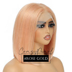 CrazyPearl Rose Pink Short Colored Bob Human Hair Wigs 13X4 Straight Bob Wig Human Hair Lace Front Wigs 10Inch-14Inch