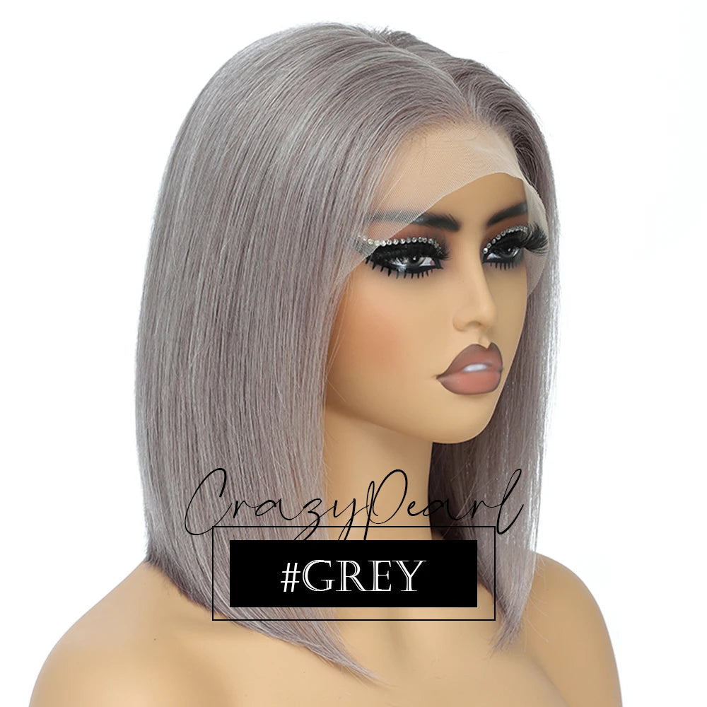 CrazyPearl Rose Pink Short Colored Bob Human Hair Wigs 13X4 Straight Bob Wig Human Hair Lace Front Wigs 10Inch-14Inch