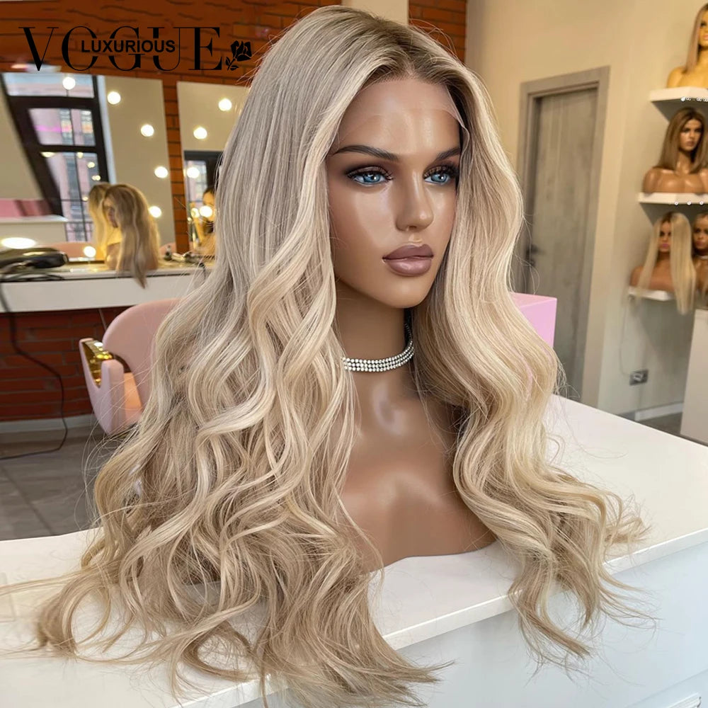 LUX VOGUE Cream Blonde Body Wave 100% Real Human Hair Wig Ash Blonde Preplucked 13x6 Lace Front Wig Pre Cut Ready To Wear Wigs