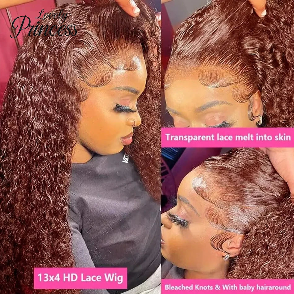 30 40 Inch Reddish Brown 13x6 Lace Frontal Wig 250 Density Colored Curly Wigs Human Hair Deep Wave 13x4 13x6 HD Lace Frontal Wig