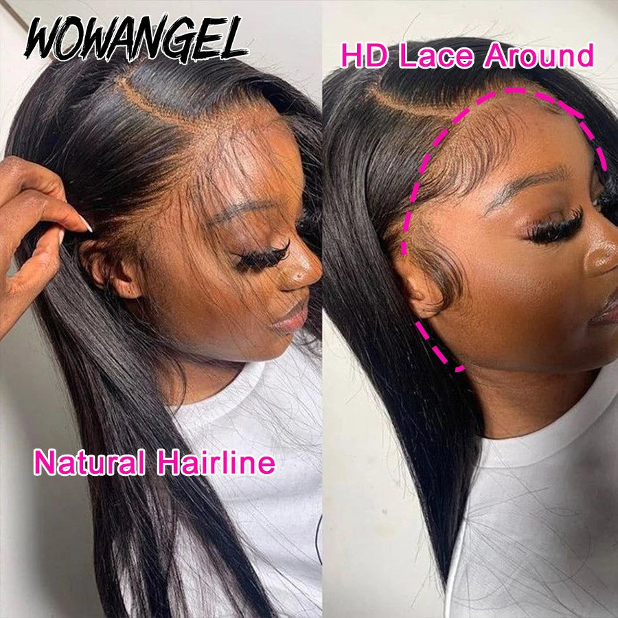 Wow Angel 360 Full Lace Human Hair Wigs Real HD Lace Frontal Wigs Melt Skins Pre Plucked 30 inch Straight Remy Hair For Woman