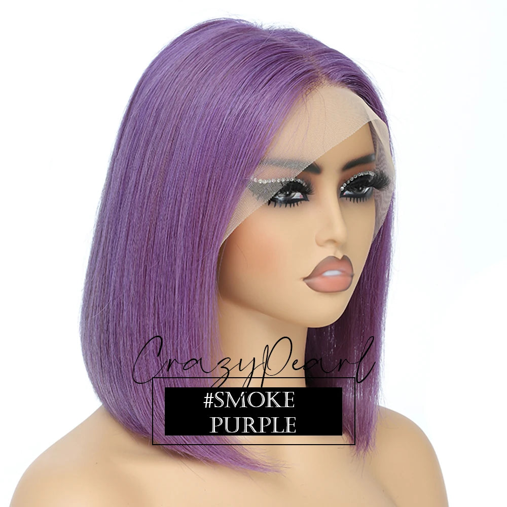 CrazyPearl Rose Pink Short Colored Bob Human Hair Wigs 13X4 Straight Bob Wig Human Hair Lace Front Wigs 10Inch-14Inch