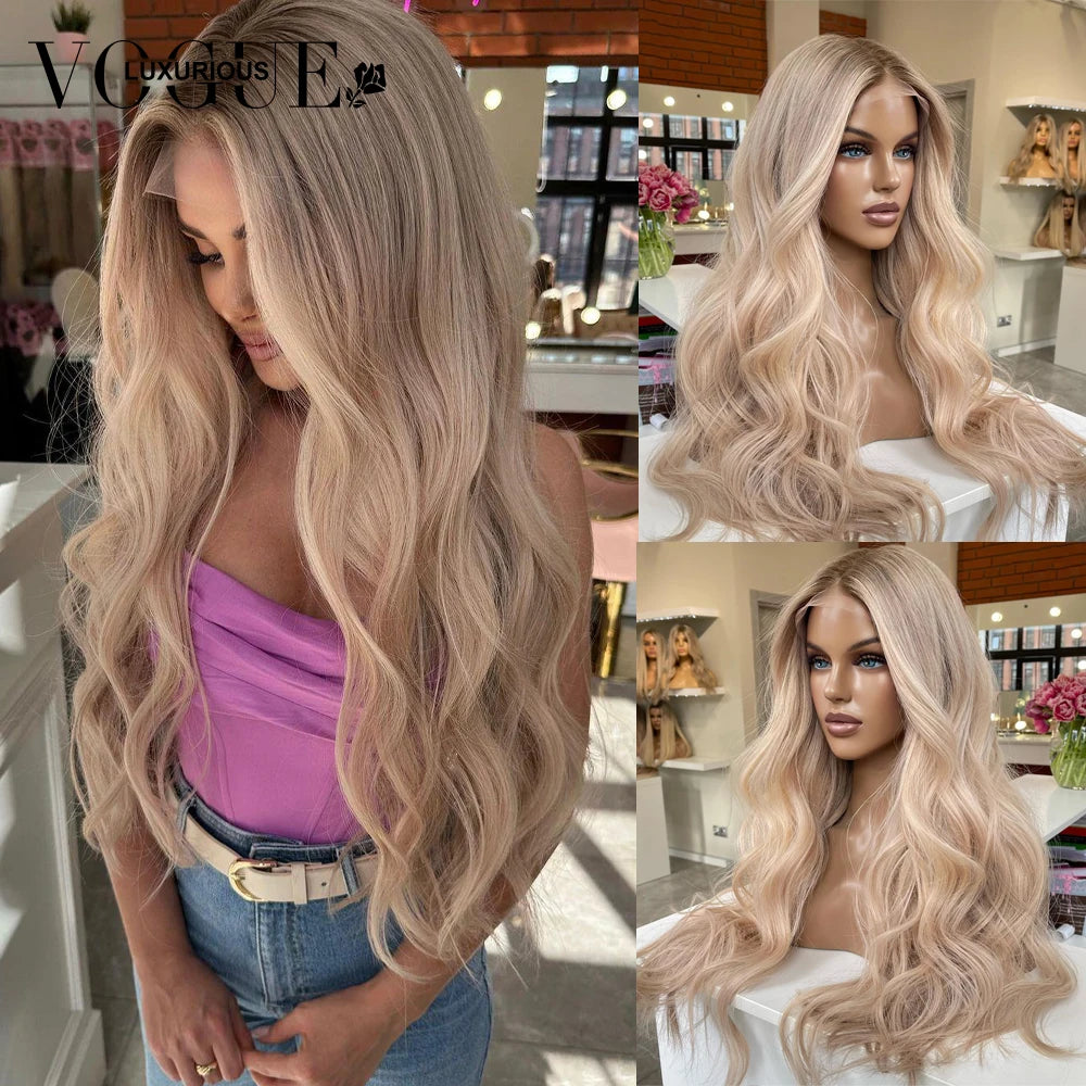 LUX VOGUE Cream Blonde Body Wave 100% Real Human Hair Wig Ash Blonde Preplucked 13x6 Lace Front Wig Pre Cut Ready To Wear Wigs