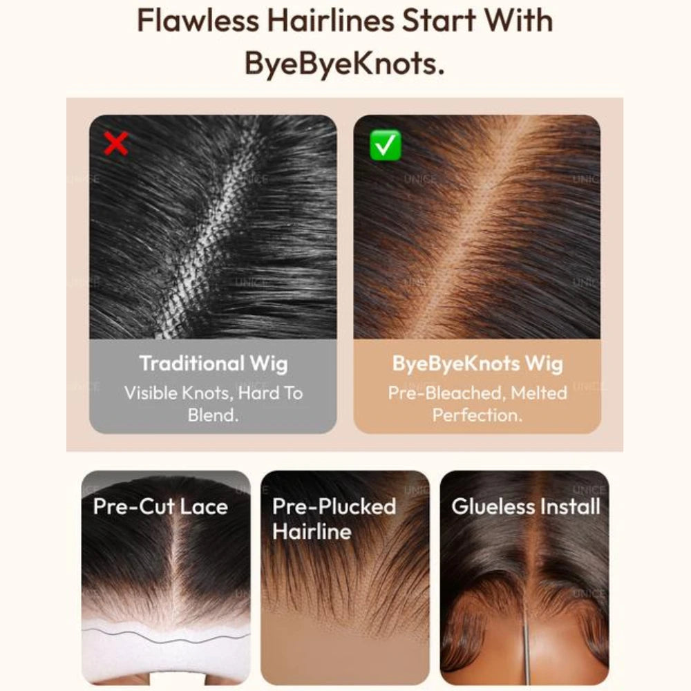 UNice 7x5 Bye-Bye Slip™ Lace Side Part Honey Blonde Highlight Curly Bob Wig 180% Density Ready To Wear Glueless Human Hair Wigs
