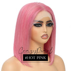 CrazyPearl Rose Pink Short Colored Bob Human Hair Wigs 13X4 Straight Bob Wig Human Hair Lace Front Wigs 10Inch-14Inch