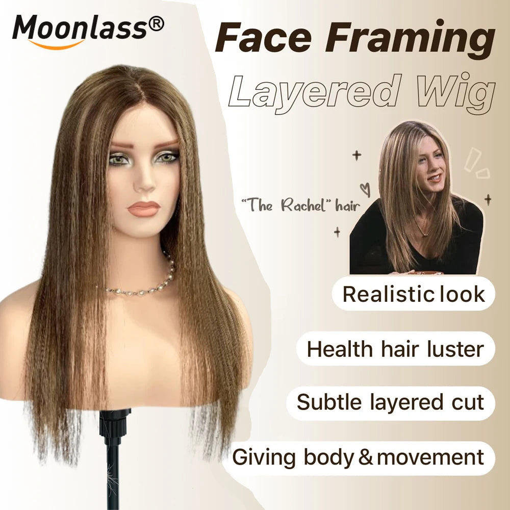 Moonlass Highlights Honey Brown 100% Human Hair (For White）Wig 190% Density 5x7 Glueless Preplucked Hairline Natural Remy Wigs