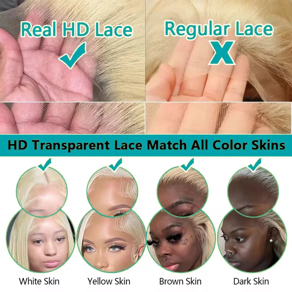 613 Blonde Body Wave 100% Human Hair Wig 13x6 Hd Lace Frontal Wig 30 40 Inch Brazilian Wet And Wavy 100% Human Hair 250 Density Lace Front Pre Plucked Wigs For Women