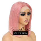 CrazyPearl Rose Pink Short Colored Bob Human Hair Wigs 13X4 Straight Bob Wig Human Hair Lace Front Wigs 10Inch-14Inch