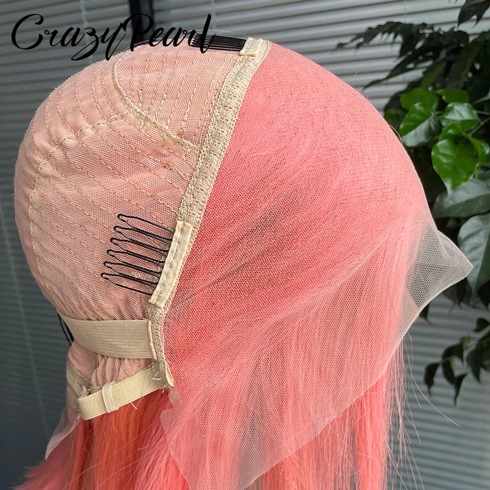 CrazyPearl Rose Pink Short Colored Bob Human Hair Wigs 13X4 Straight Bob Wig Human Hair Lace Front Wigs 10Inch-14Inch