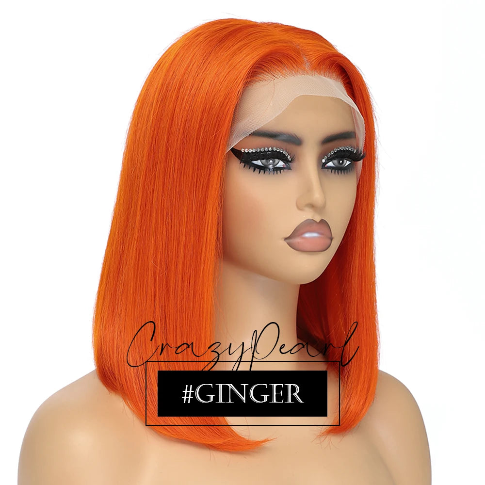 CrazyPearl Rose Pink Short Colored Bob Human Hair Wigs 13X4 Straight Bob Wig Human Hair Lace Front Wigs 10Inch-14Inch
