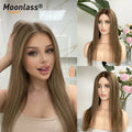 Moonlass Highlights Honey Brown 100% Human Hair (For White）Wig 190% Density 5x7 Glueless Preplucked Hairline Natural Remy Wigs