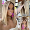 Highlight Balayaga Human Hair Short Bob Wigs Brown Blonde Glueless 13x4 Lace Front Wigs Natural Hairline #613 Made Full Lace Wig