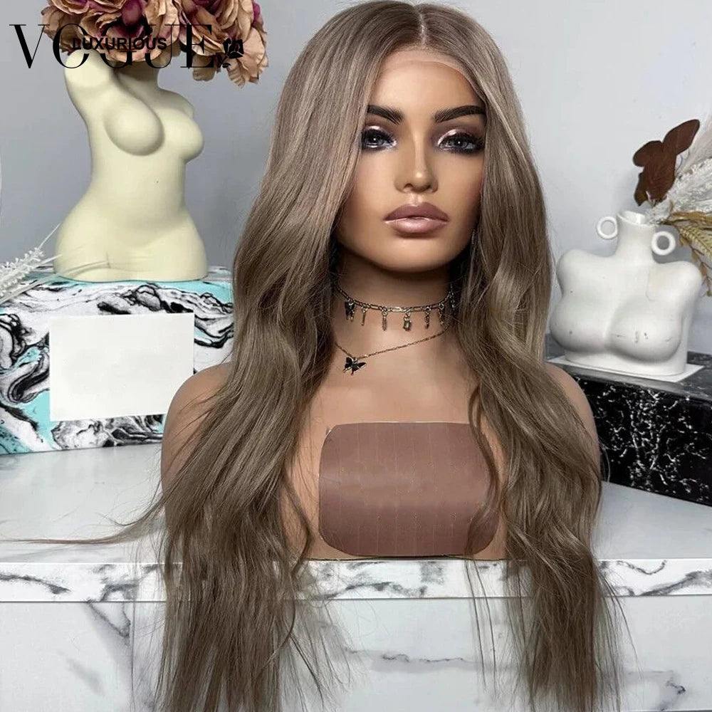 Dark Ash Brown Colored 13x6 Loose Body Wave Closure Wigs Brazilian Virgin Human Hair Transparent Lace Front Women Wig