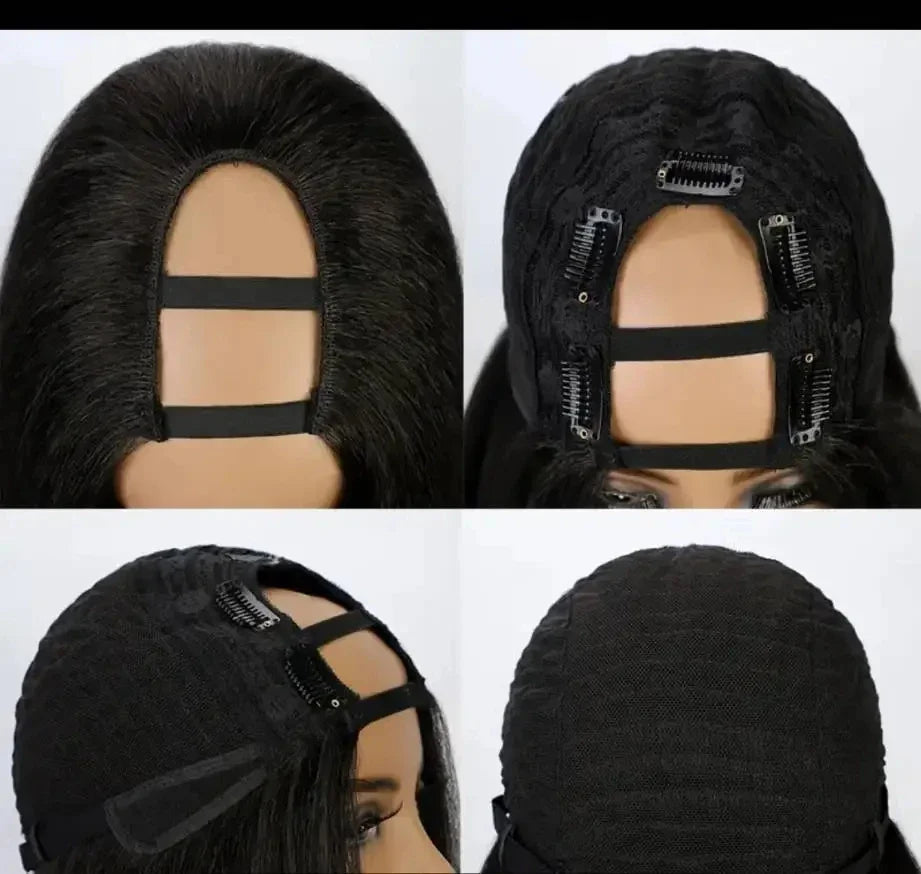 Remy Indian Human Hair Honey Blonde Balayage Highlight Silky Straight 1x4 U Part Wig for Women Middle/Left/Right Open Options