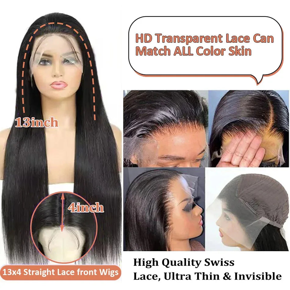 250 Density 13x4 13x6 Transparent Bone Straight 30 40 Inches Lace Front Human Hair Wigs Brazilian Frontal Wigs For Women