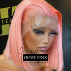 CrazyPearl Rose Pink Short Colored Bob Human Hair Wigs 13X4 Straight Bob Wig Human Hair Lace Front Wigs 10Inch-14Inch