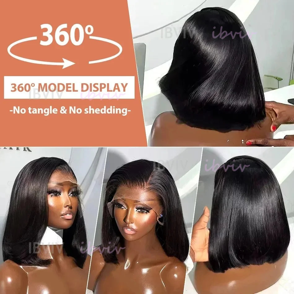 100% 210Density 13x4 Glueless Raw Vietnamese Bone Straight Bob Human Hair Lace Front Wig Preplucked Lace Frontal Human Hair Wigs