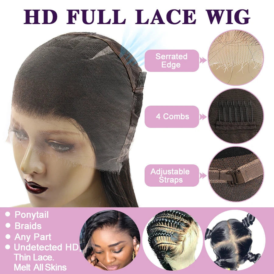 Wow Angel 360 Full Lace Human Hair Wigs Real HD Lace Frontal Wigs Melt Skins Pre Plucked 30 inch Straight Remy Hair For Woman