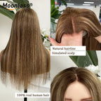Moonlass Highlights Honey Brown 100% Human Hair (For White）Wig 190% Density 5x7 Glueless Preplucked Hairline Natural Remy Wigs