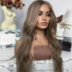 Dark Ash Brown Colored 13x6 Loose Body Wave Closure Wigs Brazilian Virgin Human Hair Transparent Lace Front Women Wig
