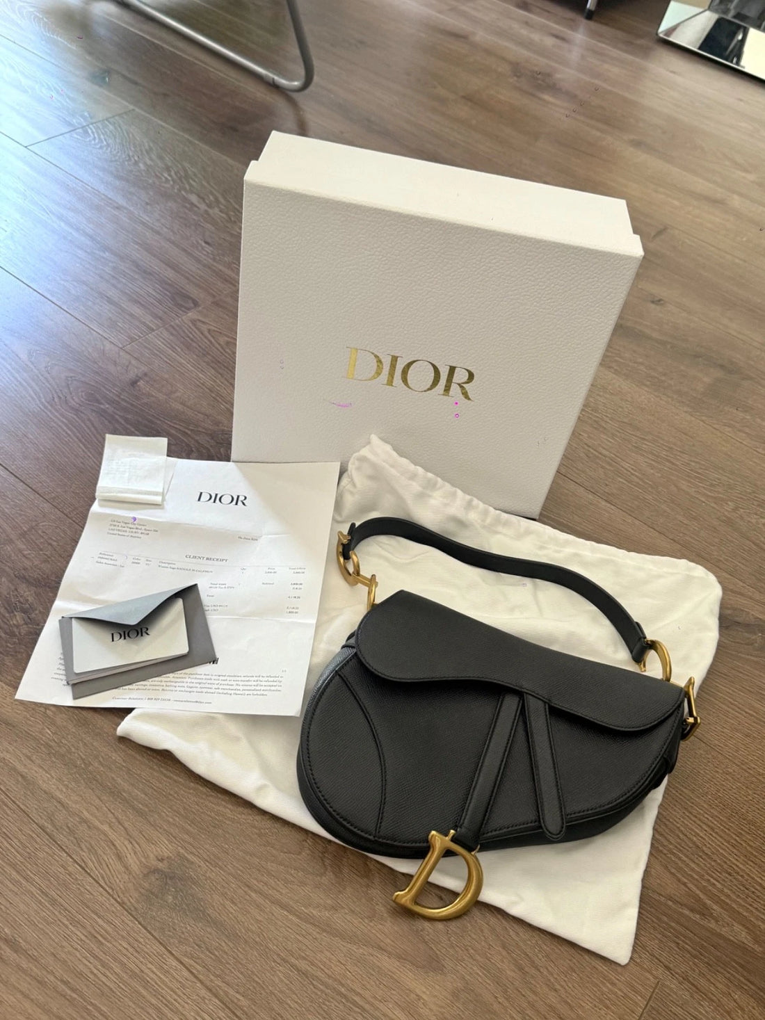 Saddle Bag Medium Black Leather with Gold Hardware